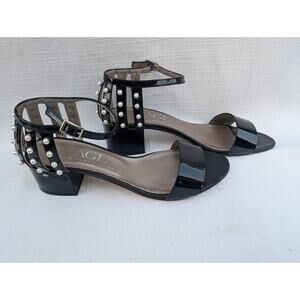 AGL ATTILIO GUISTI LEOMBRUNI Strappy Pearl Sandal Block Heels 39 EU 9 US Italy